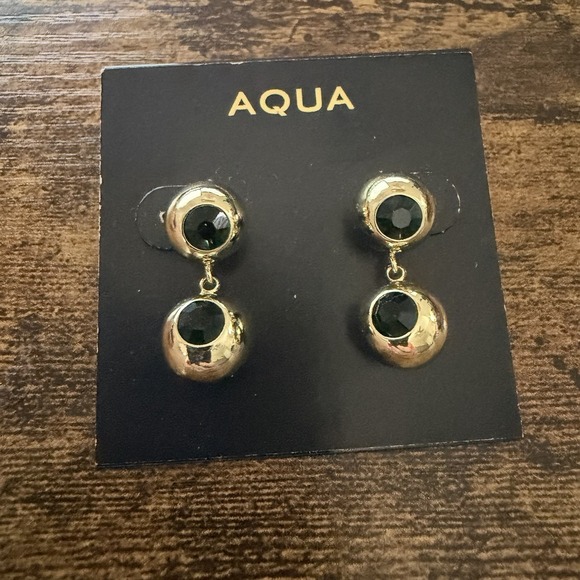 Aqua Jewelry - Aqua Emerald Gemstone Drop Earrings Gold Tone